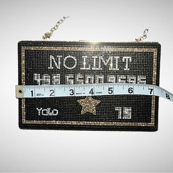 New J Black “No Limit…Yolo” Credit Card Rhinestone Clutch with Chain Purse - Picture 4 of 6